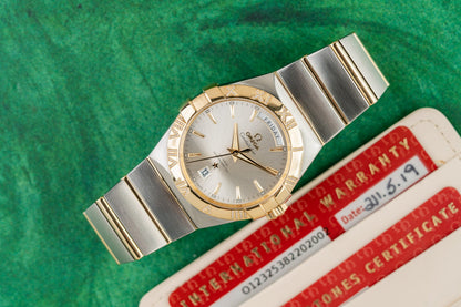 Omega Constellation Day-Date 123.25.38.22.02.002 Diamond Bezel Two-Tone Yellow Gold 2019